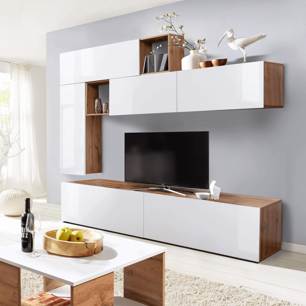 Molli 240 cm Magasfényű nappali – Arany Tölgy–Fehér