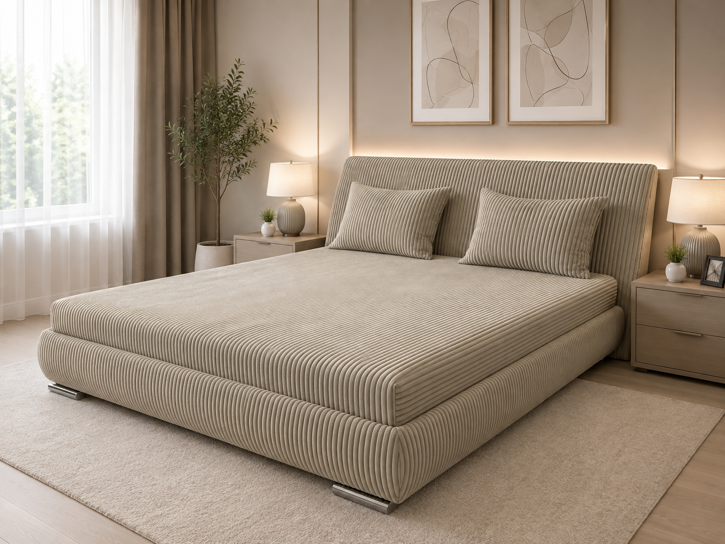 Kordi 160×200 cm rugós franciaágy – kordbársony, ágyneműtartós